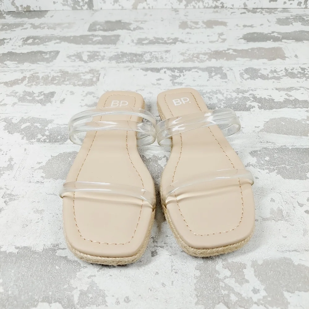 NEW BP Viola Cream Square Toe Summer Casual Flat Slide Sandals D1024